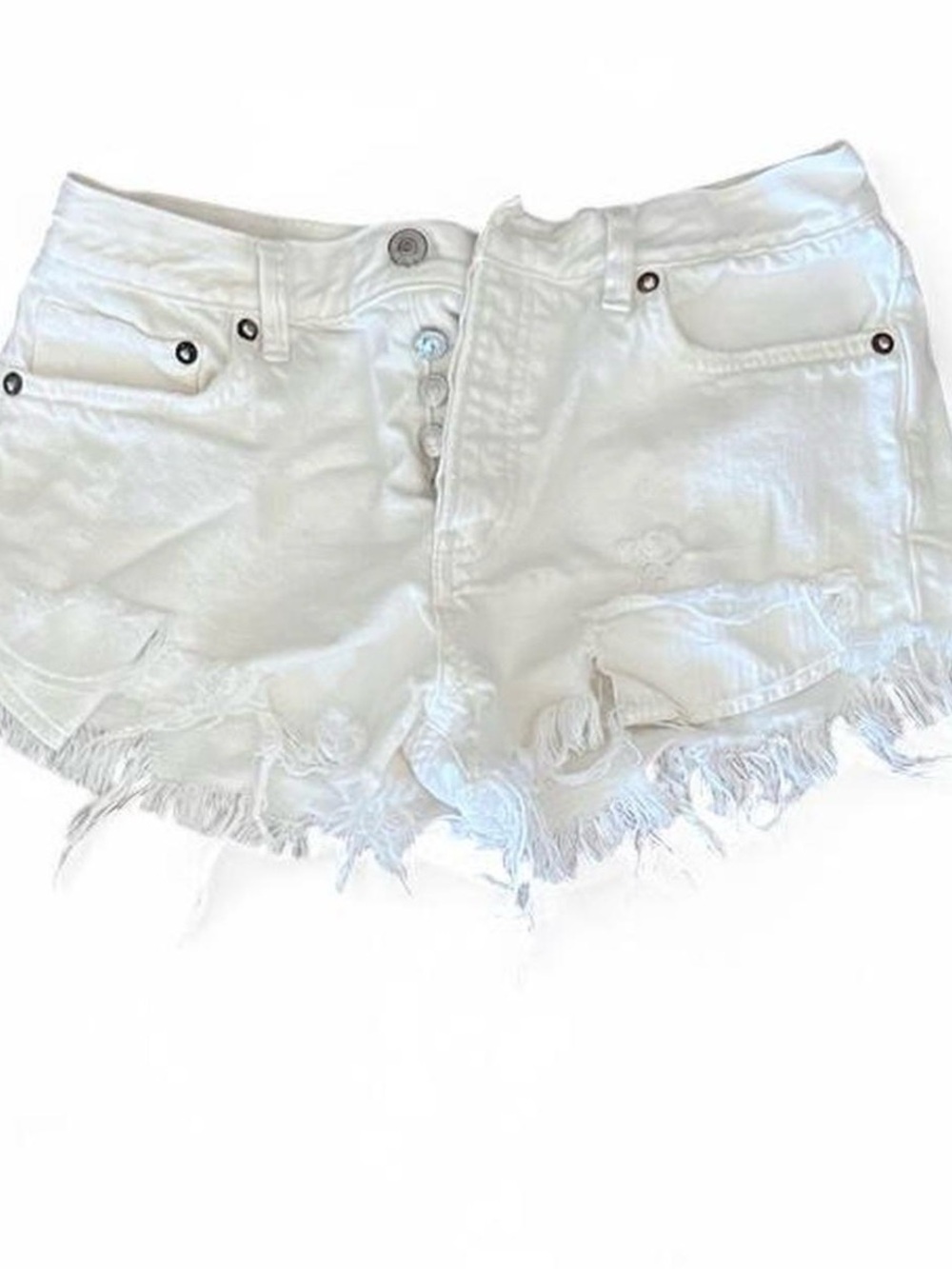 We The Free White Distressed Denim Cutoff Shorts